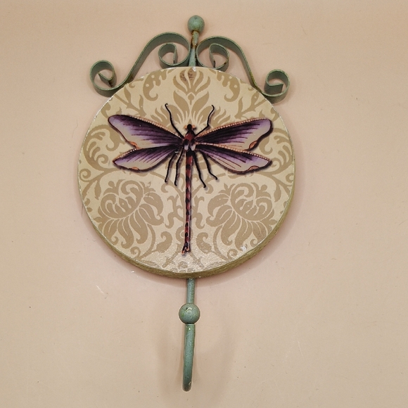 Vintage Decorative Dragonfly Wall Hook - Purple and Green - Picture 1 of 3